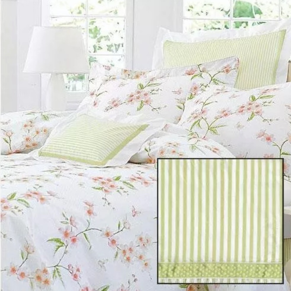 NEW Charisma Cherry Blossom Bed Skirt Green White